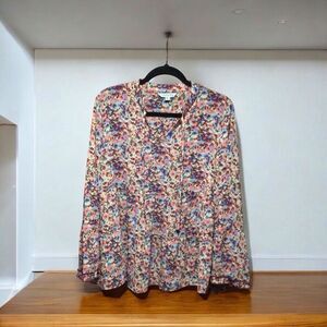 Ophelia Roe Peasant Top Women M Floral Flowy Ruffle Bell Sleeve Shirt Blouse